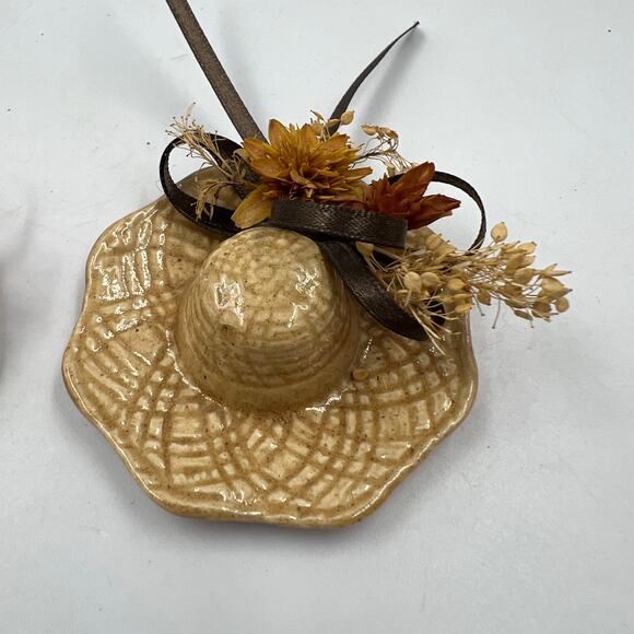 Vintage Ceramic Handmade Miniature Straw Hats Pine Cone & Fall Foliage Lot 2 - Picture 8 of 10
